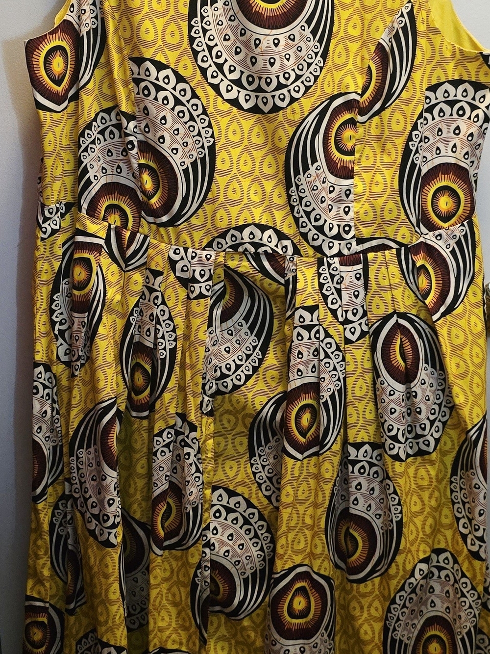 Ashro Yellow Black White Patterned High-Low Dress